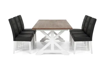 Lyon Spisegruppe 200 cm med 6 Viktor Stol - Natur/Hvit/Svart - Møbler - Bord - Spisegrupper