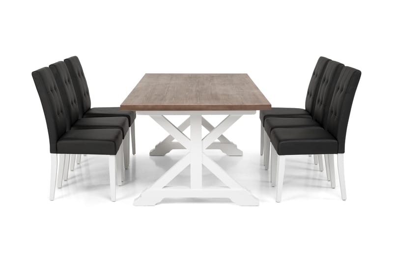 Lyon Spisegruppe 200 cm med 6 Viktor Stol - Natur/Hvit/Svart - Møbler - Bord - Spisegrupper