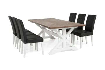 Lyon Spisegruppe 200 cm med 6 Viktor Stol - Natur/Hvit/Svart - Møbler - Bord - Spisegrupper