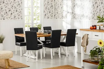 Lyon Spisegruppe 200 cm med 6 Viktor Stol - Natur/Hvit/Svart - Møbler - Bord - Spisegrupper