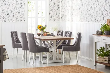 Lyon Spisegruppe 200 cm med 6 Viktoria Stol - Natur/Hvit/Grå - Møbler - Bord - Spisegrupper