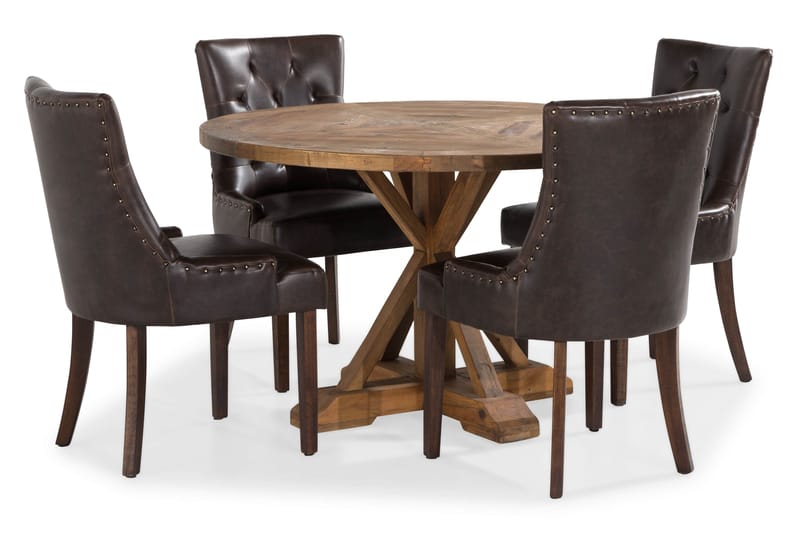 Lyon Spisegruppe Rund med 4 Tuva Lenestoler Kunstlær - Tre/Svart PU - Møbler - Bord - Spisegrupper