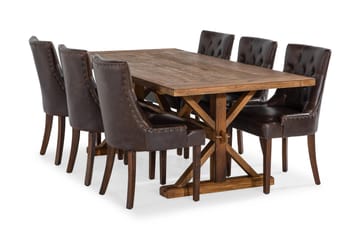 Lyon uttrekkbar spisegruppe 200 cm med 6 Tuva lenestoler - Natur/Brun - Møbler - Bord - Spisegrupper