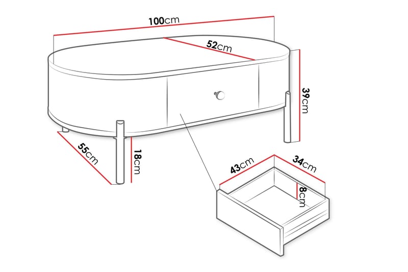 Maggio Sofabord 100x55 cm - Hvit - Møbler - Bord - Sofabord