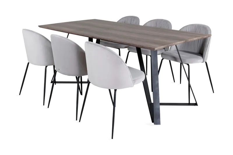 Malvina spisegruppe 180 cm inkl. 6 Foyos stoler, Grå/Svart