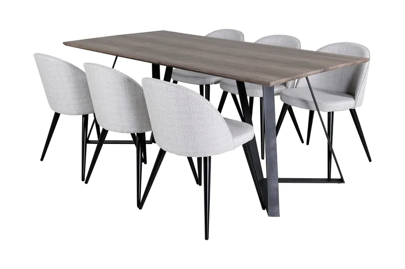 Malvina spisegruppe 180 cm inkl. 6 Sedavi stoler, Grå/Svart