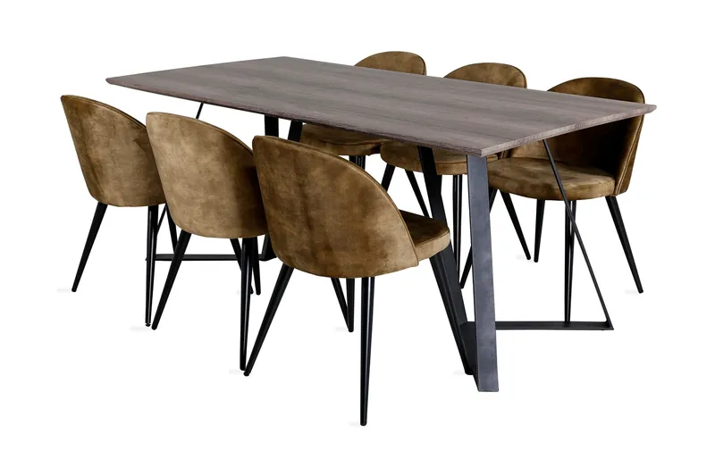 Malvina spisegruppe 180 cm inkl. 6 Sedavi stoler, Grå/Svart/Messing