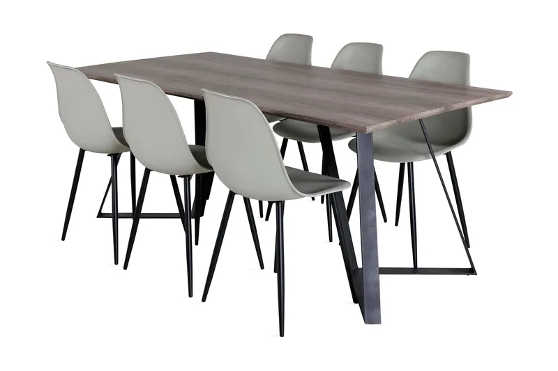 Malvina spisegruppe 180 cm inkl. 6 Ypas stoler, Grå/Svart