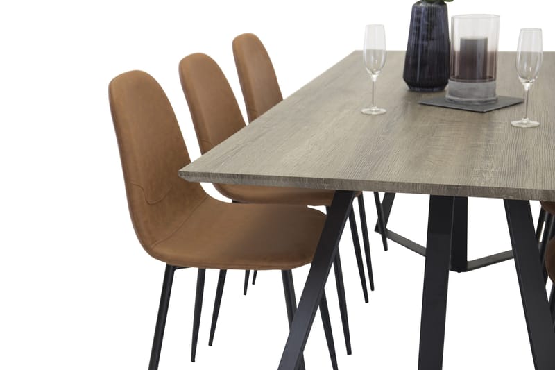 Malvina spisegruppe med 6 Pontus stoler - Grå/Svart/Brun - Møbler - Bord - Spisegrupper