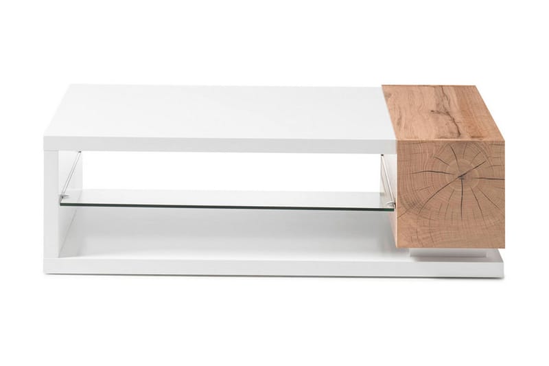 Manisa Sofabord 120 cm med Oppbevaringshylle - Glass/Natur/Hvit - Sofabord