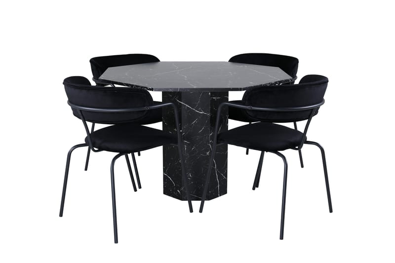 Marbs Spisegruppe 110 cm Rund med 4 Arrow Stoler, Sort