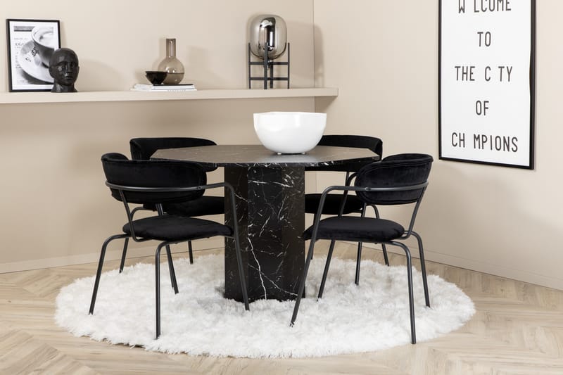 Marbs Spisegruppe 110 cm Rund med 4 Arrow Stoler - Sort - Møbler - Bord - Spisegrupper