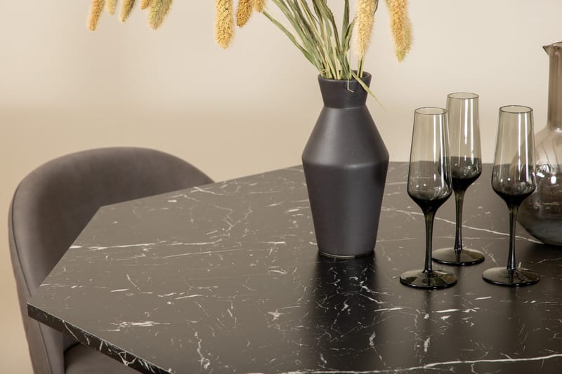 Marbs Spisegruppe 110 cm Rund med 4 Velvet Stoler - Grå - Møbler - Bord - Spisegrupper