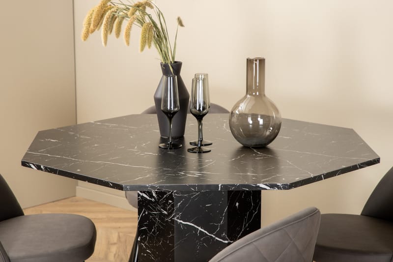 Marbs Spisegruppe 110 cm Rund med 4 Velvet Stoler - Grå - Møbler - Bord - Spisegrupper