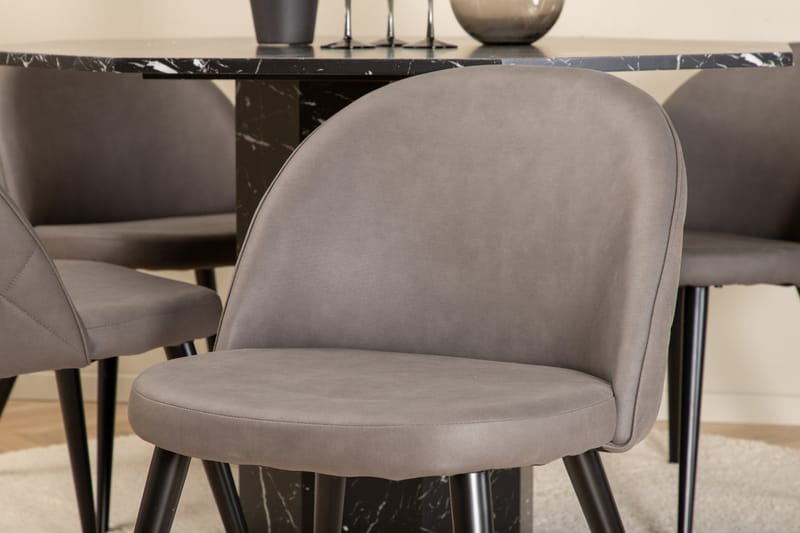 Marbs Spisegruppe 110 cm Rund med 4 Velvet Stoler - Grå - Møbler - Bord - Spisegrupper