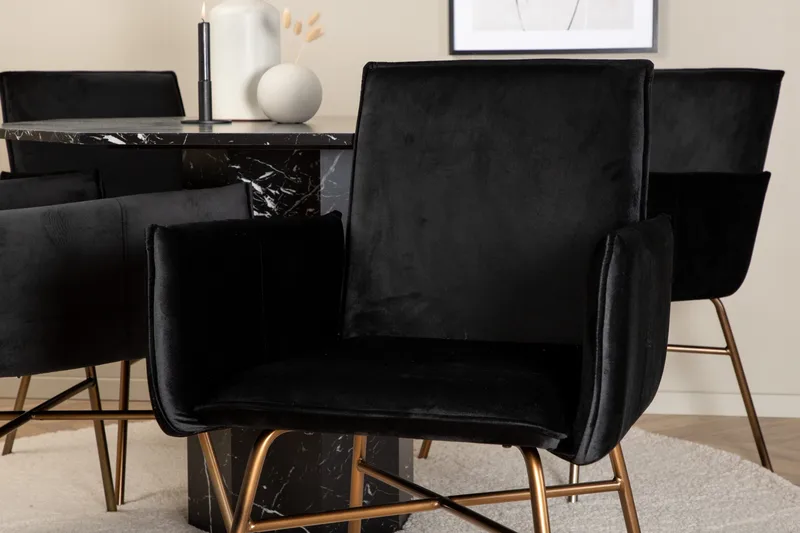 Marbs Spisegruppe 110 cm Rund med 4 Petra Stoler - Sort - Møbler - Bord - Spisegrupper