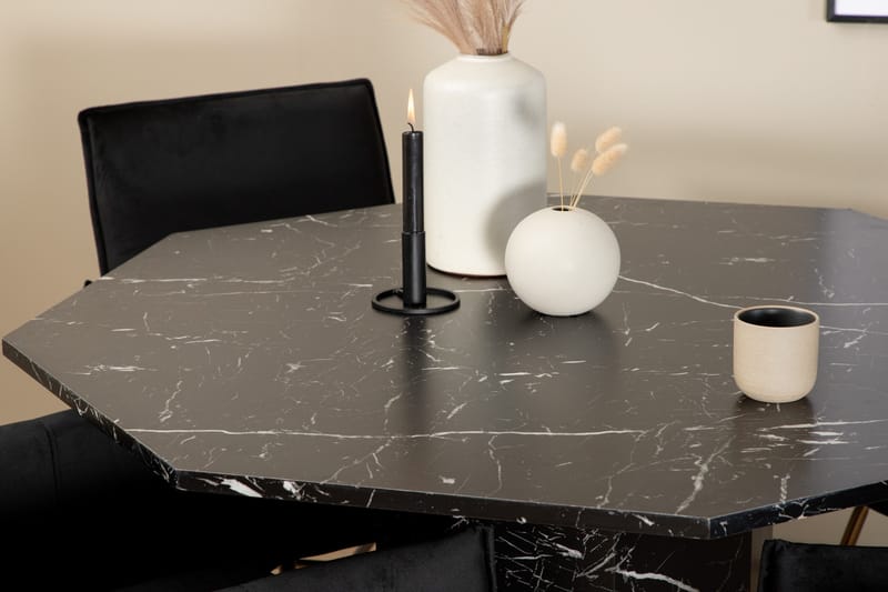 Marbs Spisegruppe 110 cm Rund med 4 Petra Stoler - Sort - Møbler - Bord - Spisegrupper