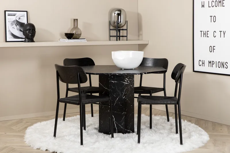 Marbs Spisegruppe 110 cm Rund med 4 Polar Stoler, Sort