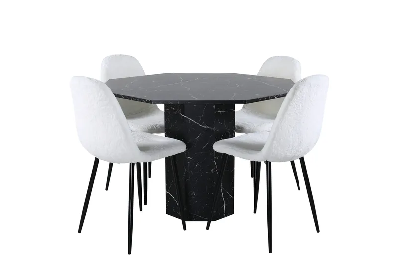 Marbs Spisegruppe 110 cm Rund med 4 Polar Stoler, Sort