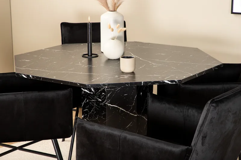 Marbs Spisegruppe 110 cm Rund med 4 Petra Stoler - Sort - Møbler - Bord - Spisegrupper