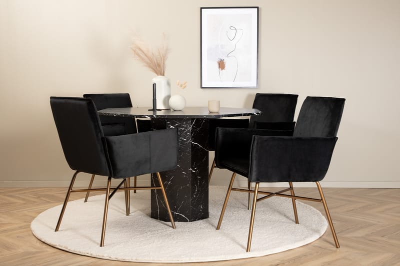 Marbs Spisegruppe 110 cm Rund med 4 Petra Stoler - Sort - Møbler - Bord - Spisegrupper