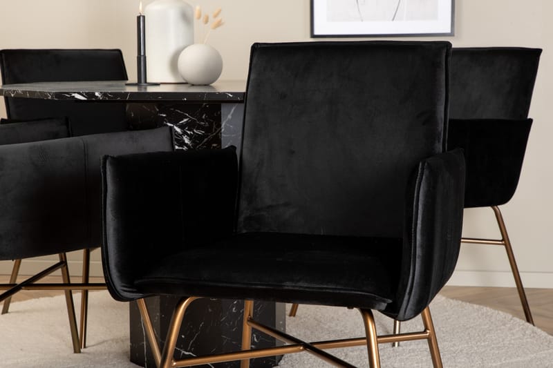 Marbs Spisegruppe 110 cm Rund med 4 Petra Stoler - Sort - Møbler - Bord - Spisegrupper