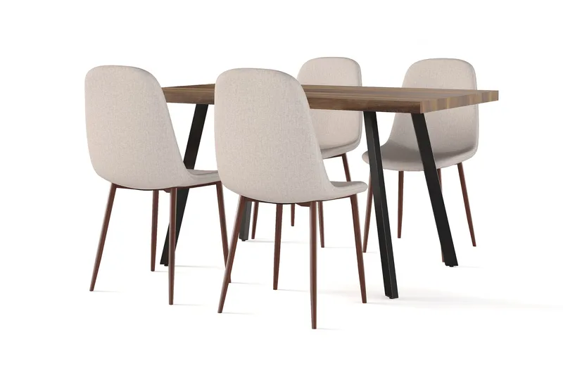 Marcelen Spisebord Uttrekkbart med ileggsplate + 4 stk Nibe stol beige med valnøttben - Brun/Beige - Møbler - Bord - Spisegrupper