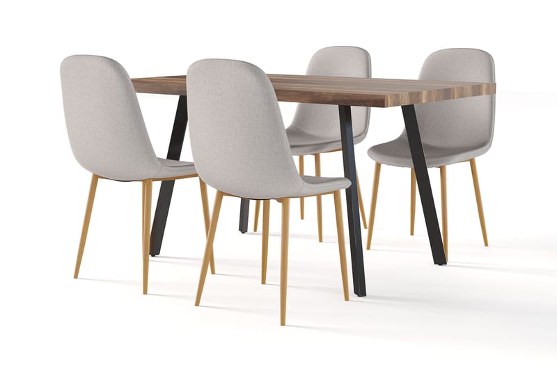 Marcelen Spisebord Uttrekkbart med ileggsplate + 4 stk Nibe stol grå med eikeben, Brun/Grå