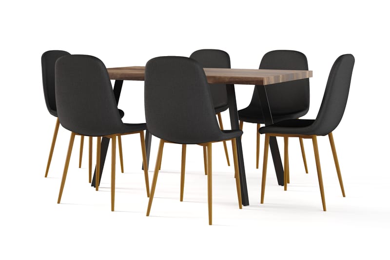 Marcelen Spisebord Uttrekkbart med ileggsplate + 4 stk Nibe stol svart med eikeben, Brun/Svart