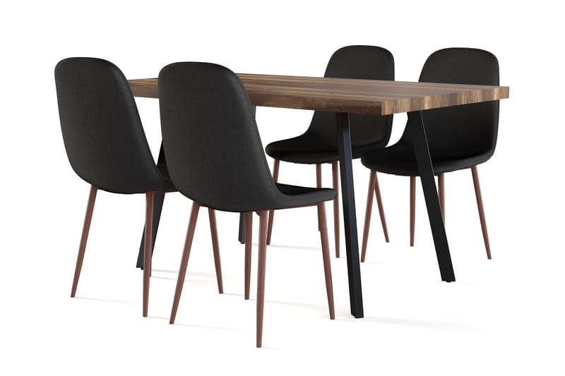 Marcelen Spisebord Uttrekkbart med ileggsplate + 4 stk Nibe stol svart med valnøttben, Brun/Svart