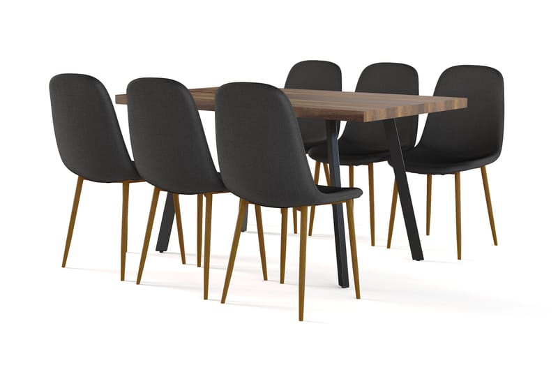 Marcelen Spisebord Uttrekkbart med ileggsplate + 6 stk Nibe stol svart med eikeben, Brun/Svart