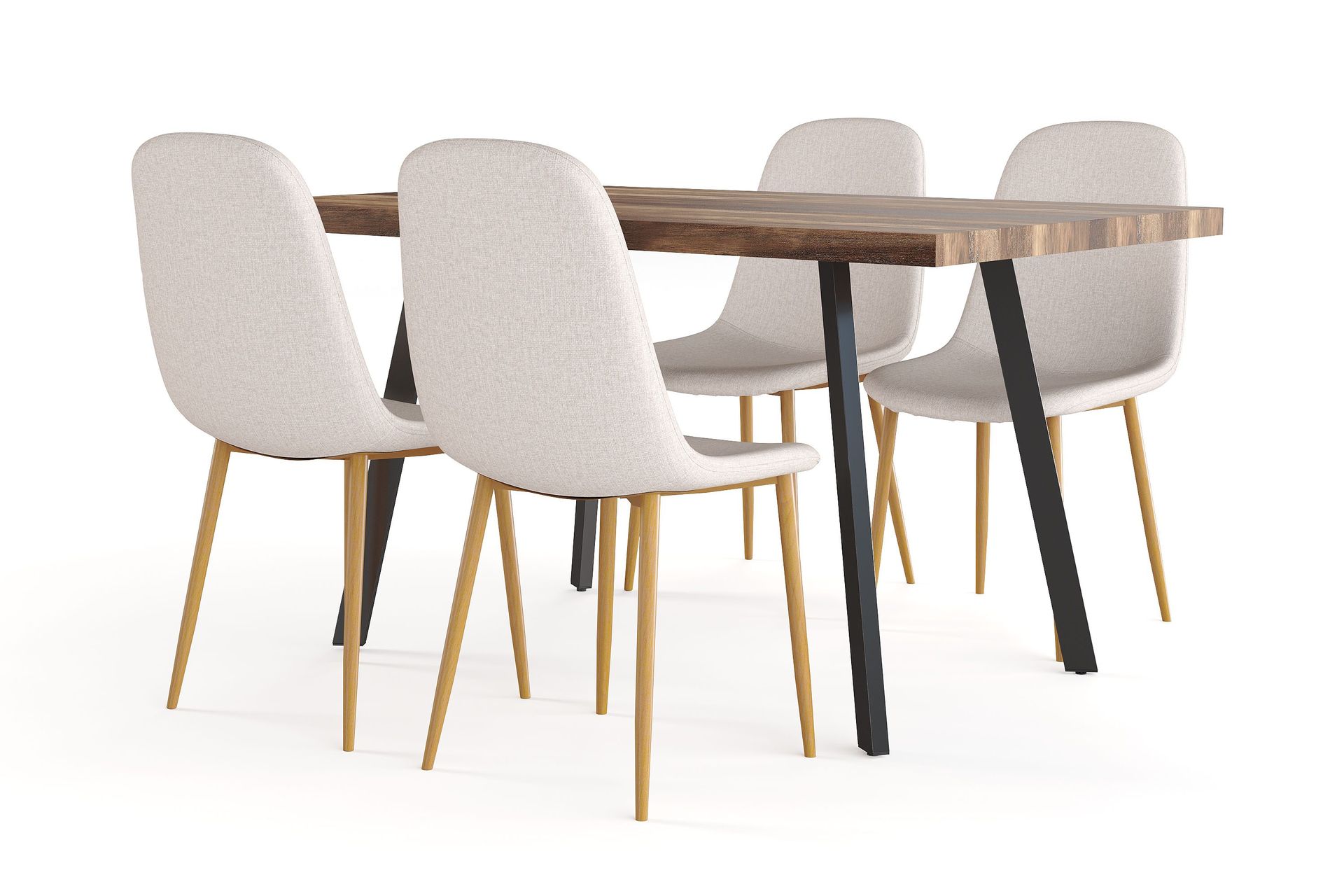 Marcelen Spisebord Uttrekkbart med ileggsplate + 4 stk Nibe stol beige med eikeben - Brun/Beige