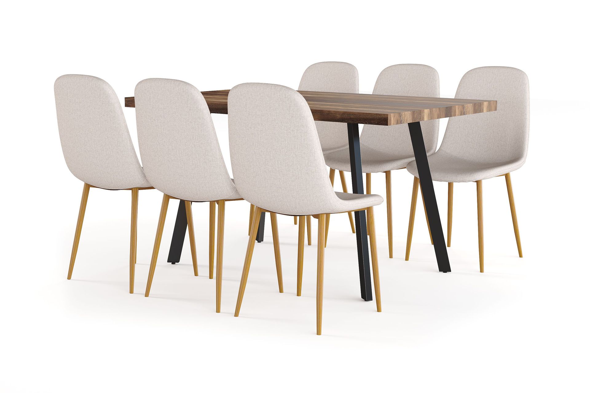 Marcelen Spisebord Uttrekkbart med ileggsplate + 6 stk Nibe stol beige med eikeben - Brun/Beige