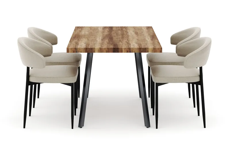 Marcelen Uttrekkbart Spisebord med 4 Sawako Stoler - Brun - Møbler - Bord - Spisegrupper