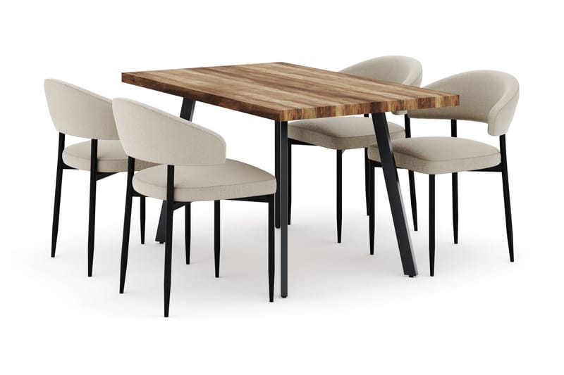 Marcelen Uttrekkbart Spisebord med 4 Sawako Stoler, Brun