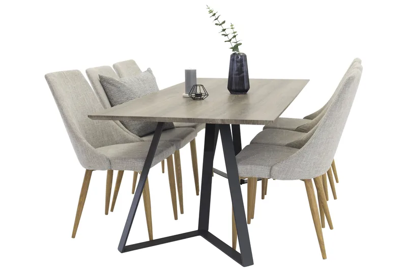 Marina Matgruppe 180 cm Rektangulær med 6 Leone Stoler, Sort