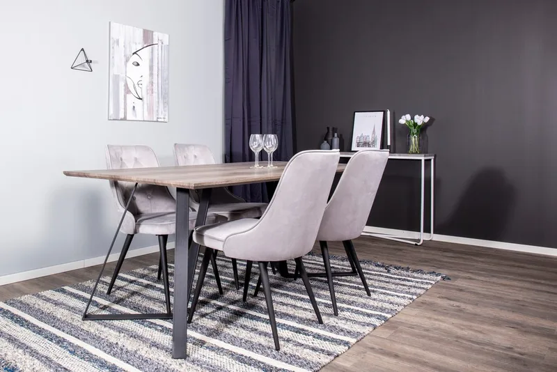 Marina Spisebord 180 cm med 4 Velvet Deluxe Fløyelsstoler