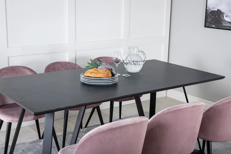 Marina spisebord 180 cm med 6 Valerie kjøkkenstoler i fløyel - Møbler - Bord - Spisegrupper