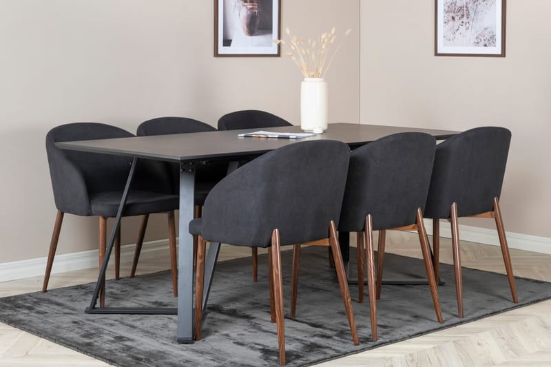 Marina Spisegruppe 180 cm Rektangulær med 6 Arch Stoler - Sort - Møbler - Bord - Spisegrupper