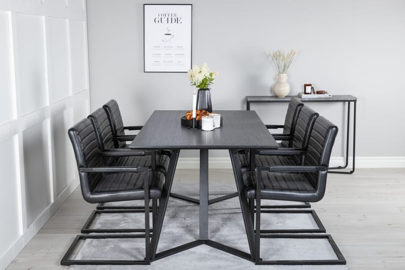 Marina Spisegruppe 180 cm Rektangulær med 6 Art Stoler - Svart - Møbler - Bord - Spisegrupper