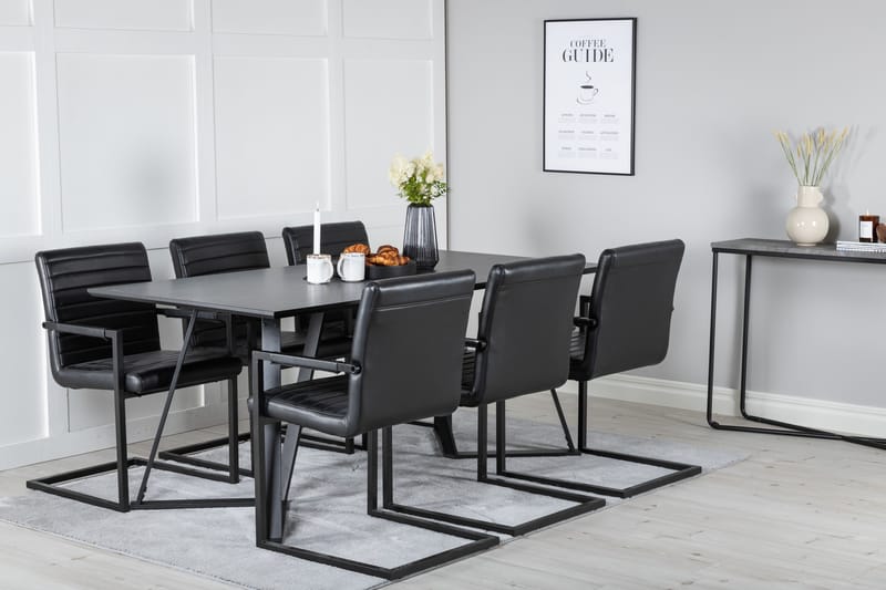 Marina Spisegruppe 180 cm Rektangulær med 6 Art Stoler - Svart - Møbler - Bord - Spisegrupper