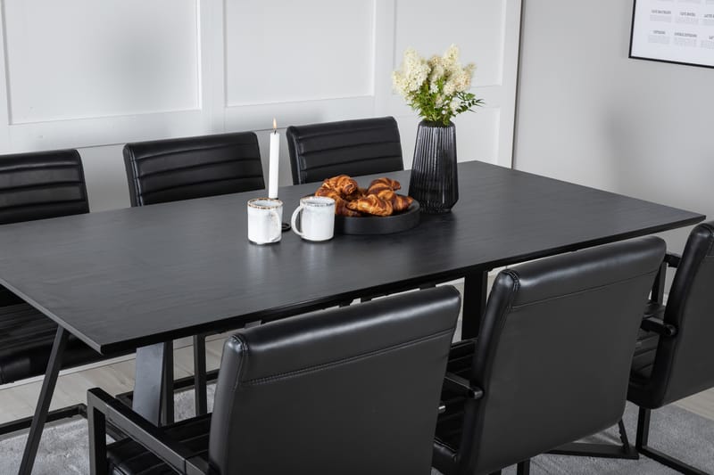 Marina Spisegruppe 180 cm Rektangulær med 6 Art Stoler - Svart - Møbler - Bord - Spisegrupper