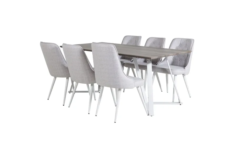 Marina Spisegruppe 180 cm Rektangulær med 6 Velvet Stoler - Lys grå - Møbler - Bord - Spisegrupper