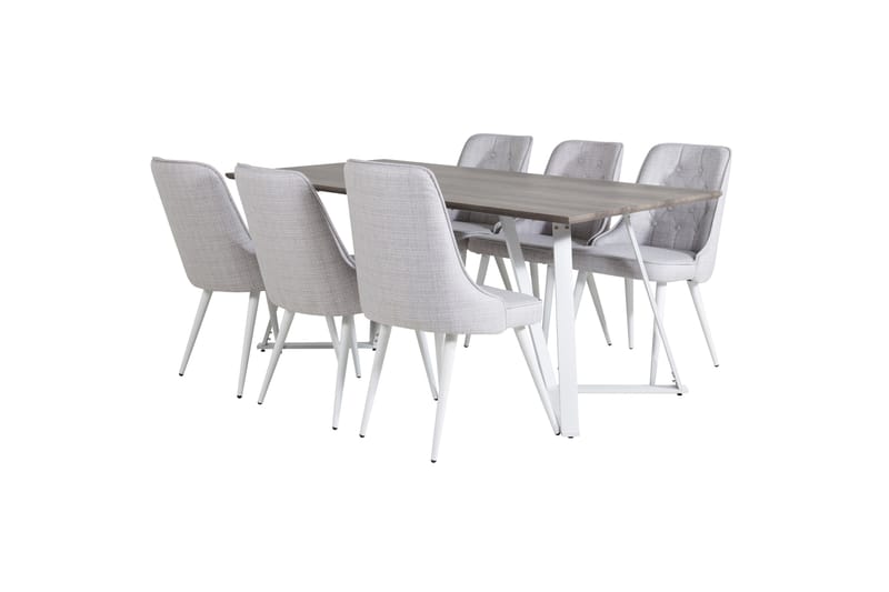 Marina Spisegruppe 180 cm Rektangulær med 6 Velvet Stoler - Lys grå - Møbler - Bord - Spisegrupper
