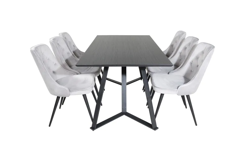 Marina Spisegruppe 180 cm Rektangulær med 6 Velvet Stoler, Sort