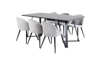 Marina Spisegruppe 180 cm Rektangulær med 6 Velvet Stoler - Sort - Møbler - Bord - Spisegrupper