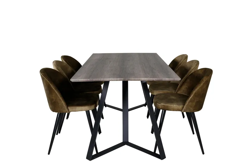 Marina Spisegruppe 180 cm Rektangulær med 6 Velvet Stoler, Sort