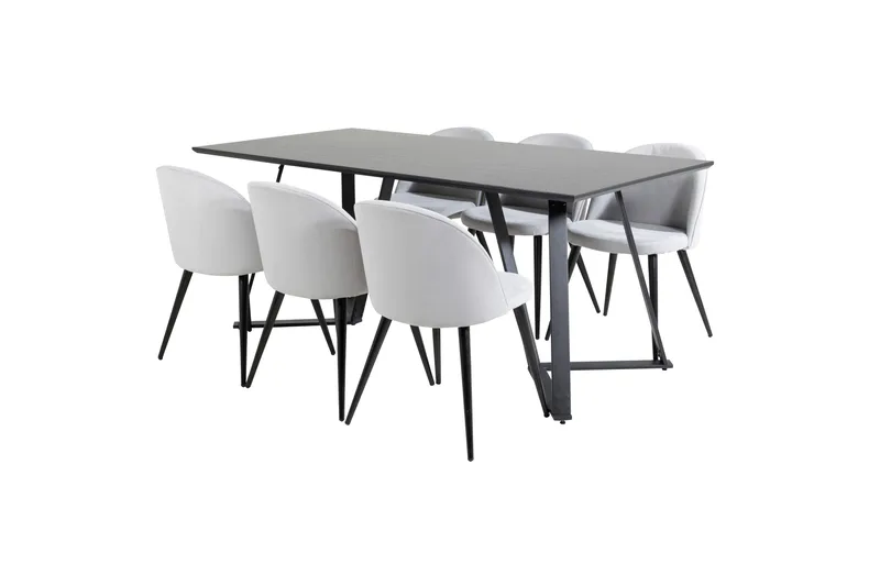 Marina Spisegruppe 180 cm Rektangulær med 6 Velvet Stoler - Sort - Møbler - Bord - Spisegrupper