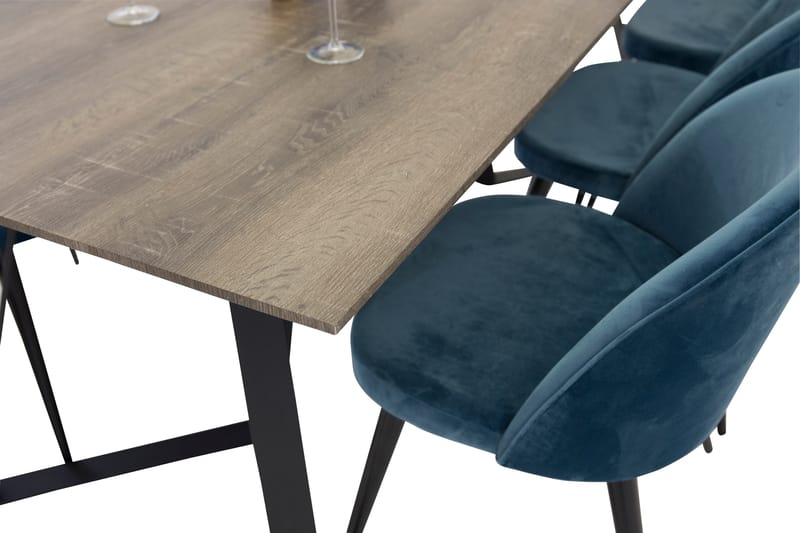 Marina Spisegruppe 180 cm Rektangulær med 6 Velvet Stoler - Sort - Møbler - Bord - Spisegrupper