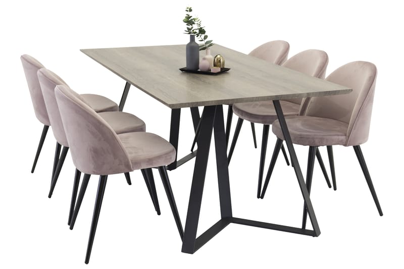 Marina Spisegruppe 180 cm Rektangulær med 6 Velvet Stoler - Sort - Møbler - Bord - Spisegrupper